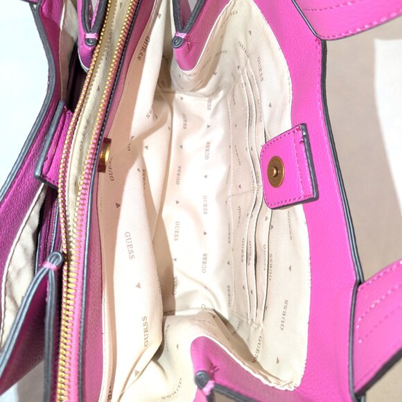 Guess | Zed Pebbled Small Girlfriend Carryall Purse in Fuchsia Pink | One Size - Picture 9 of 13